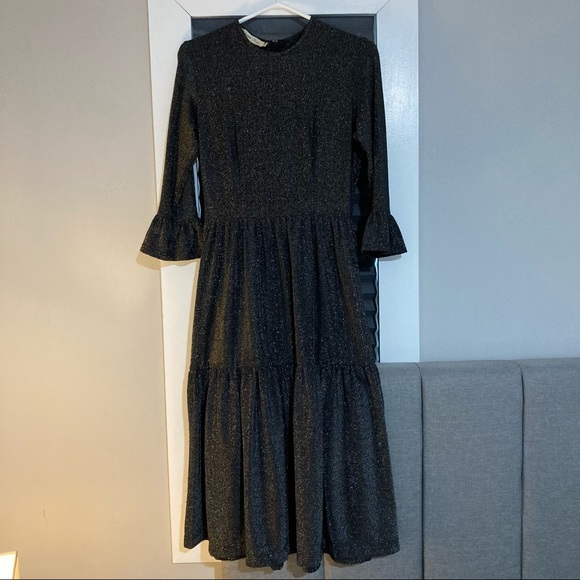 Shimmery black and silver long sleeve midi dress - Picture 15 of 15